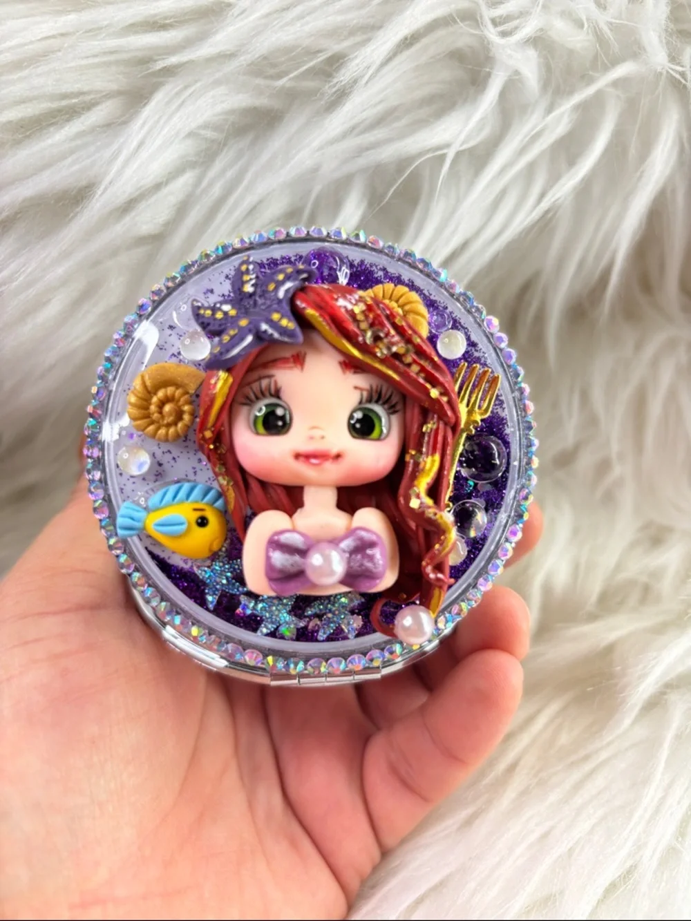 Ariel Hand Crafted Purple Mermaid Compact Mirror